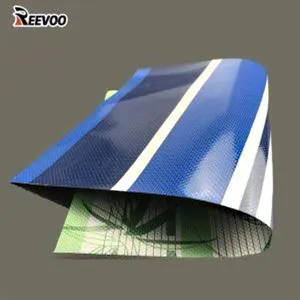 500D 18x17 0.40 두께 방수 PVC 블루 스트라이프 타포린 패브릭